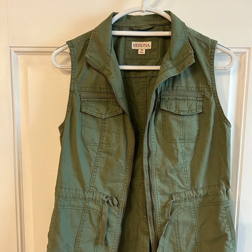 Merona Women’s Army Green Jean Vest Size XS Sleeveless
